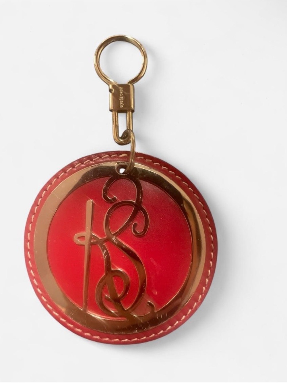 kate spade Red Leather Round Key & Card Holder with Gold Logo